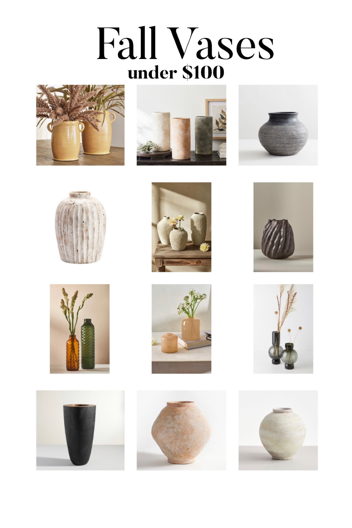 Fall vases under $100
Fall home decor
Seasonal
Textured vases
Home 
Pottery barn
Anthropologie home
Fall style
Fall season

#LTKunder100 #LTKhome #LTKSeasonal