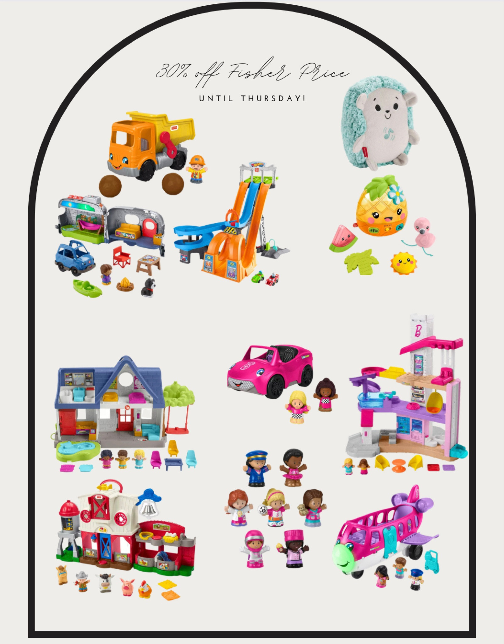 Fisher price toys on sale for 30% off! 
Target toys, affordable toys, hot wheels, Barbie little people. Barn, little people house. 
Christmas Gifts for baby and toddler girls and boys. 

#LTKkids #LTKHolidaySale #LTKGiftGuide