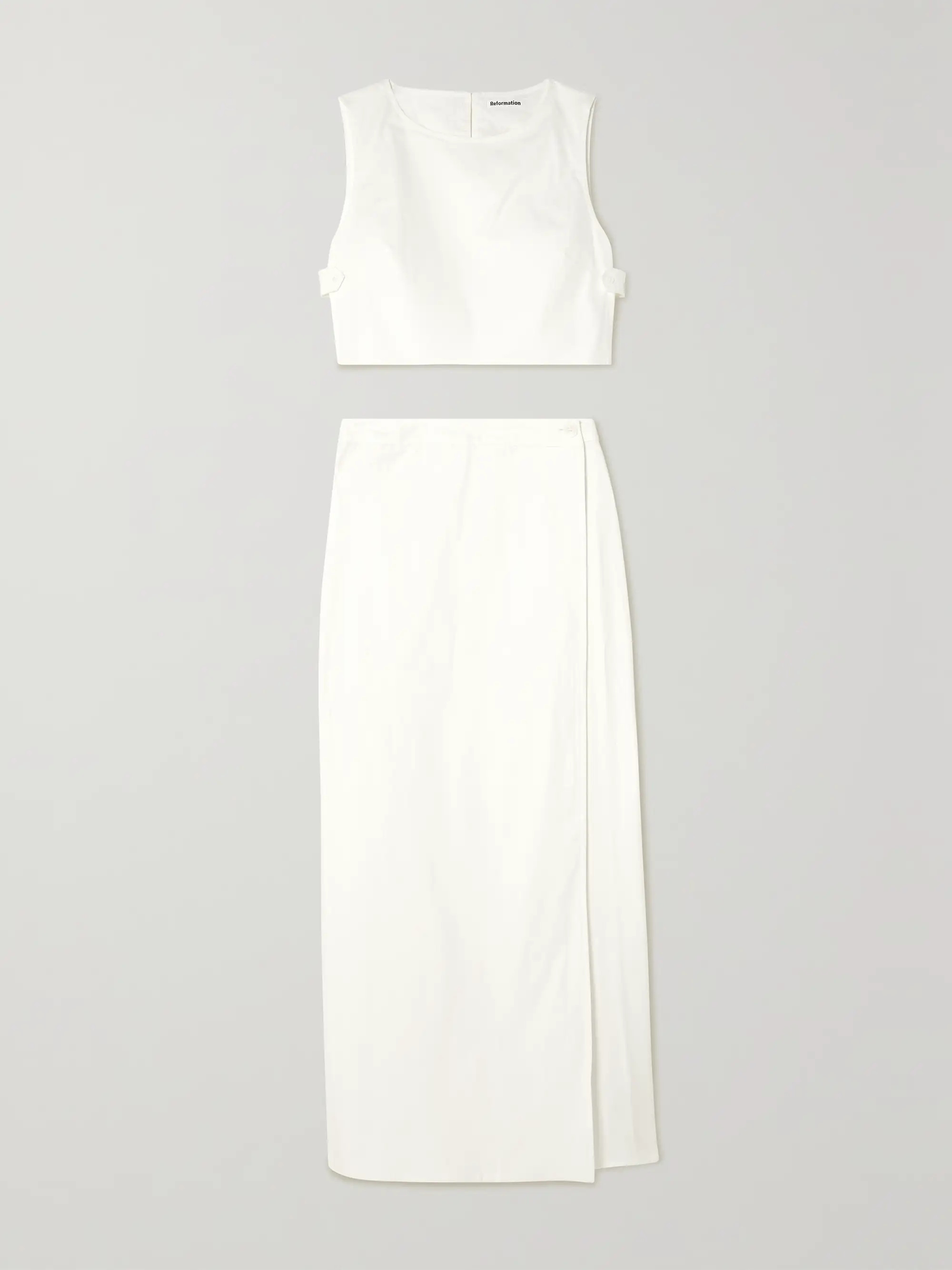 White + NET SUSTAIN Mylie organic cotton-blend top and maxi skirt set | REFORMATION | NET-A-PORTE... | NET-A-PORTER (UK & EU)