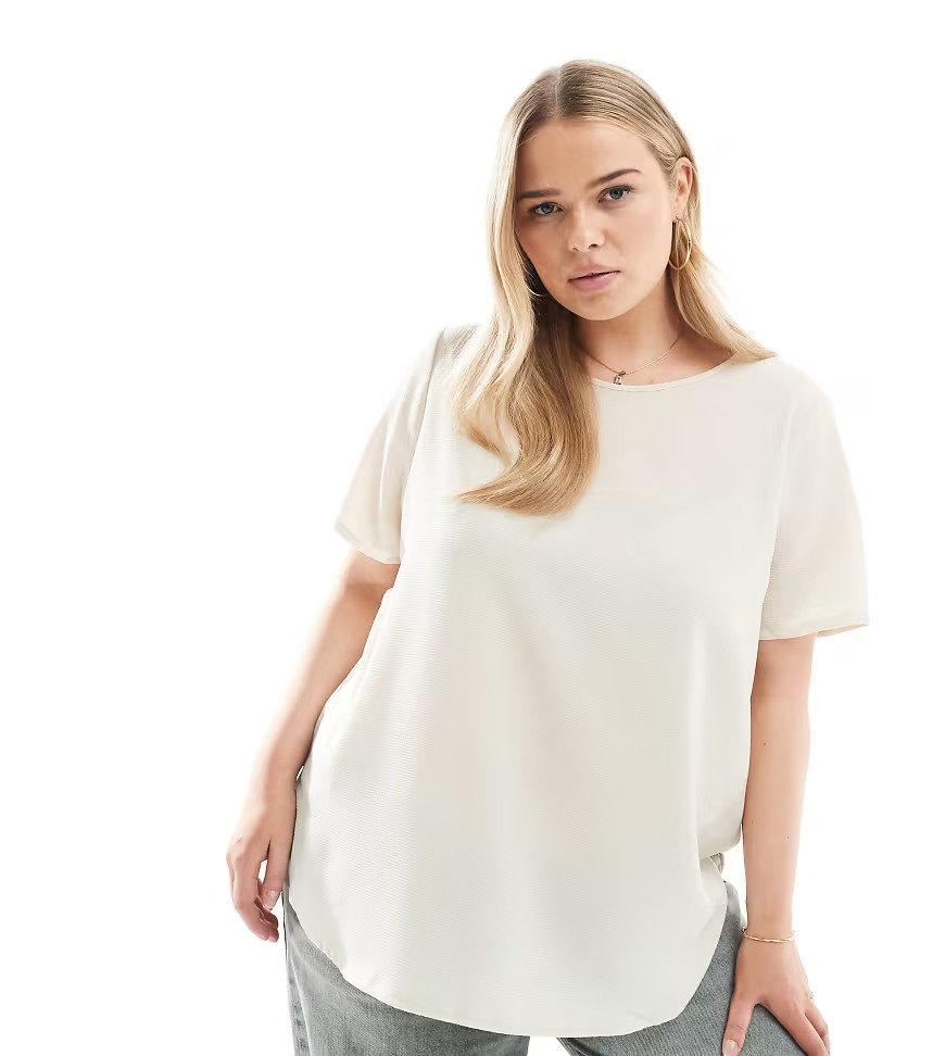 ONLY Curve short sleeve top in cream-White | ASOS (Global)