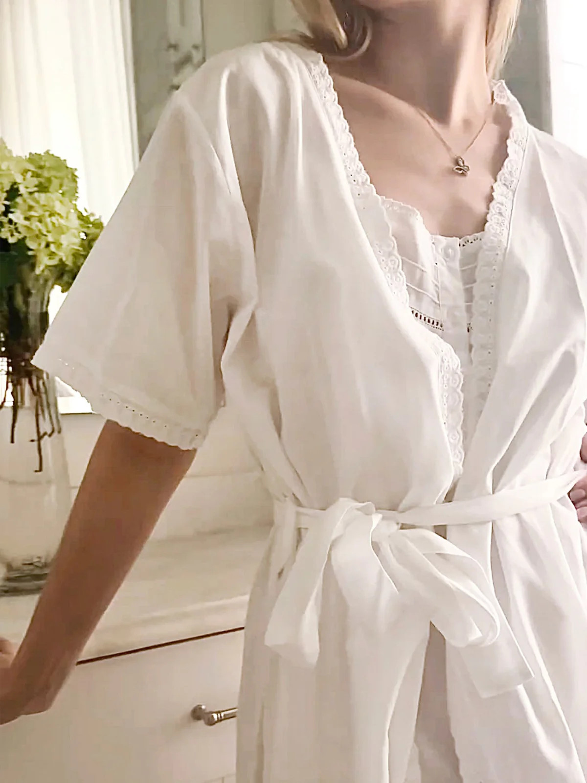 Short Sleeve Kimono Style Cotton Bathrobe, Short Sleeve Cotton Bath Robe | Jacaranda Living