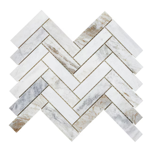 American Olean Genuine Stone White Ember 11-in x 12-in Honed Natural Stone Marble Herringbone Flo... | Lowe's
