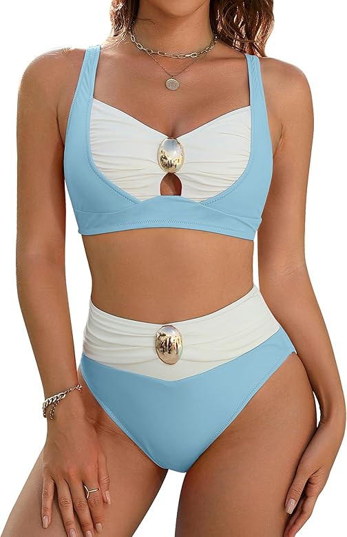 Blooming Jelly Womens High Waisted Bikini Sets Tummy Control Swimsuits Color Block Two Piece Bath... | Amazon (US)