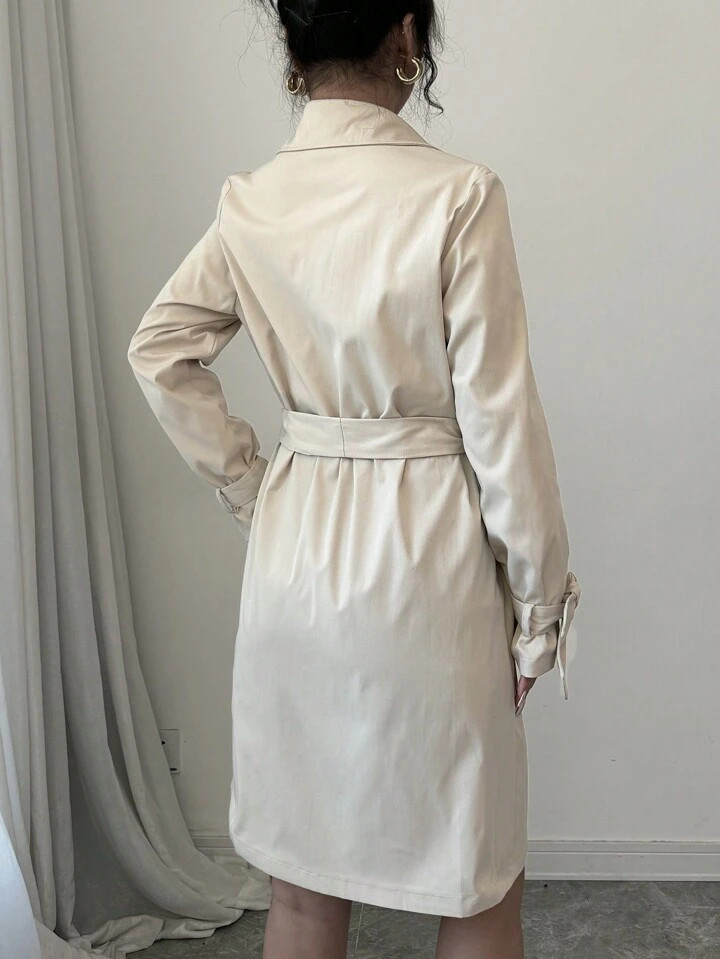 Chiquease Women's Apricot Solid Color Lapel Neck Long-Sleeved Suspenders Double-Breasted Casual A... | SHEIN