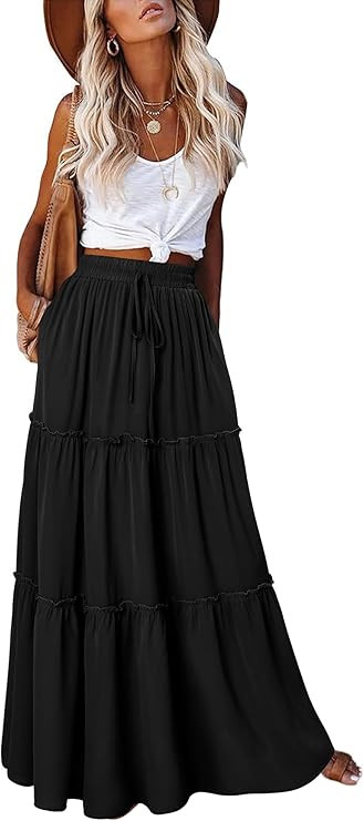 onlypuff Maxi Skirt for Women Boho Western Skirts High Waist Long Skirt with Pockets Fall Festiva... | Amazon (US)