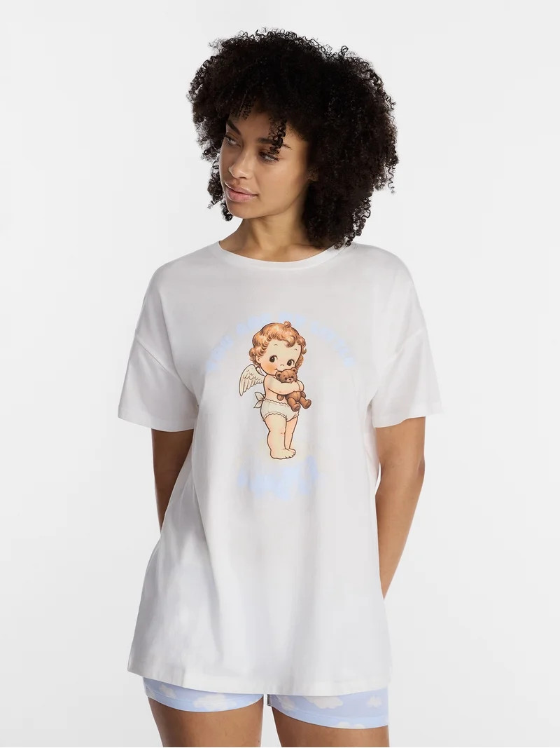 No Boundaries Sleepwear Oversized Graphic Cotton Tee, Women\u2019s and Women\u2019s Plus XXS-3X | Walmart (US)