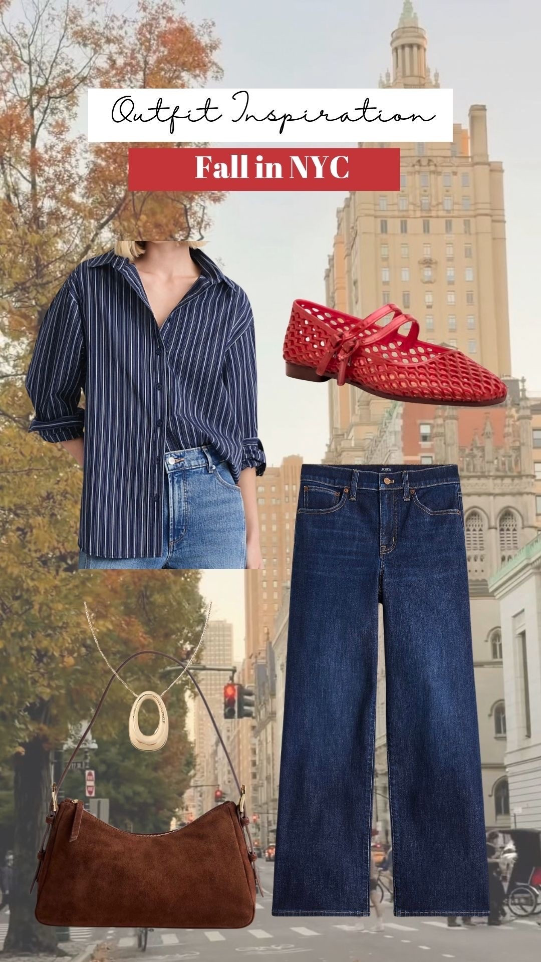 Fall in NYC outfit of the day. Easy button down and jeans look for fall.