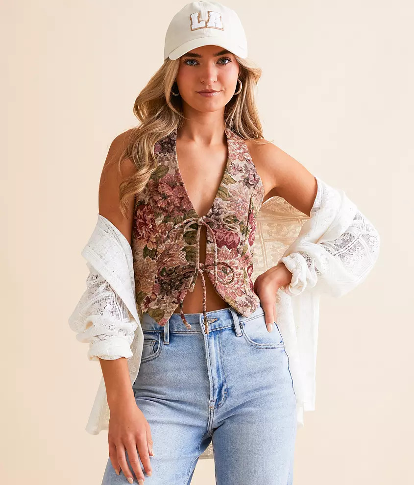 Floral Jacquard Halter Vest | Buckle