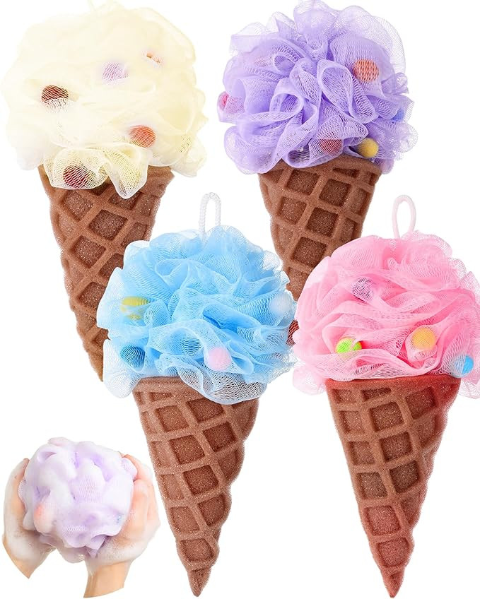 4 Pcs Ice Cream Bath Loofah Sponge Cartoon Body Scrubber Loofah Soft Mesh Exfoliating Bath Scrubb... | Amazon (US)