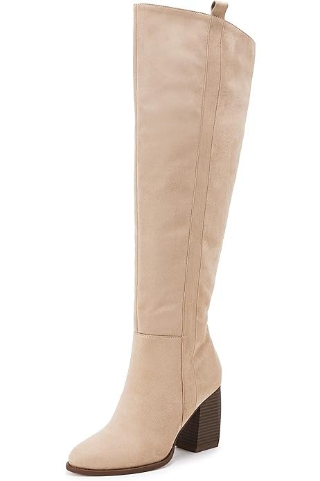 Ermonn Womens Faux Suede Knee High Side Zipper Chunky Heel Stretch Winter Boots | Amazon (US)