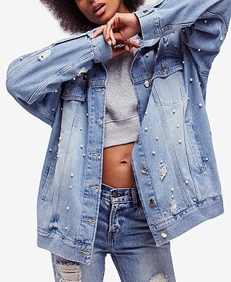 Free People Sunday Funday Cotton Beaded Denim Jacket | Macys (US)