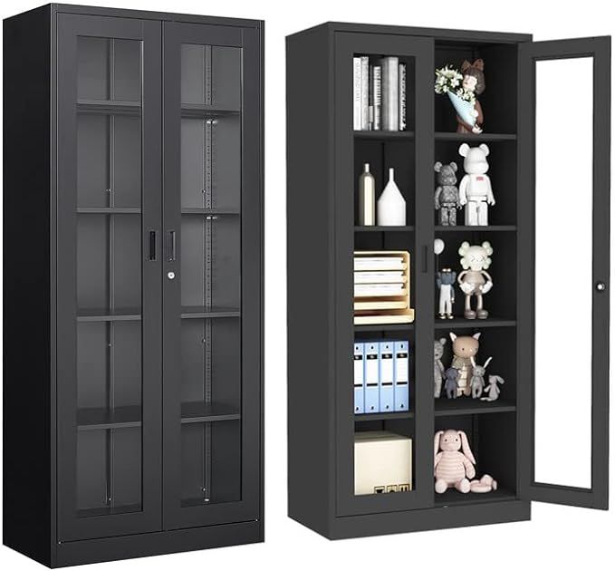 AFAIF 71" Curio Cabinet Glass Display Cabinet with 4 Adjustable Shelves, Tall Bookshelf Bookcase ... | Amazon (US)