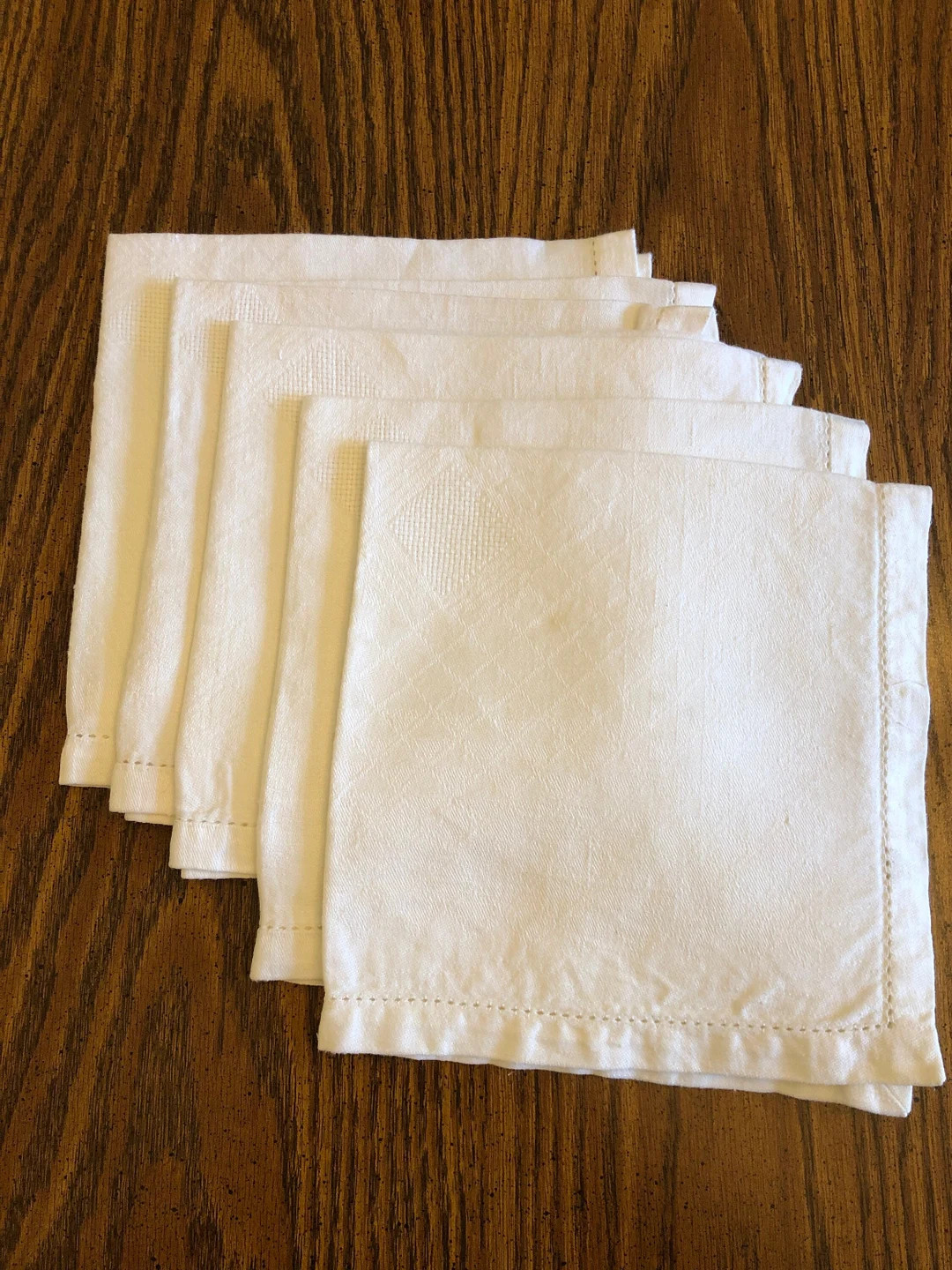Vintage Set of 5 Linen Damask Dinner Napkins with Drawn Thread Borders | 17" Square | Etsy (US)