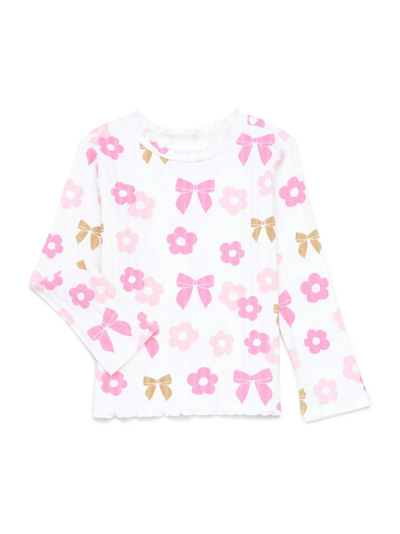 Garanimals Toddler Girl Long Sleeve Lettuce Neck Printed T-Shirt, Sizes 18M-5T | Walmart (US)