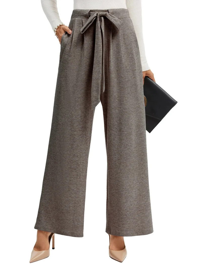 TEMOFON Womens Wide Leg Palazzo Pants with Pockets High Waist Flowy Loose Trousers Adjustable Kno... | Walmart (US)