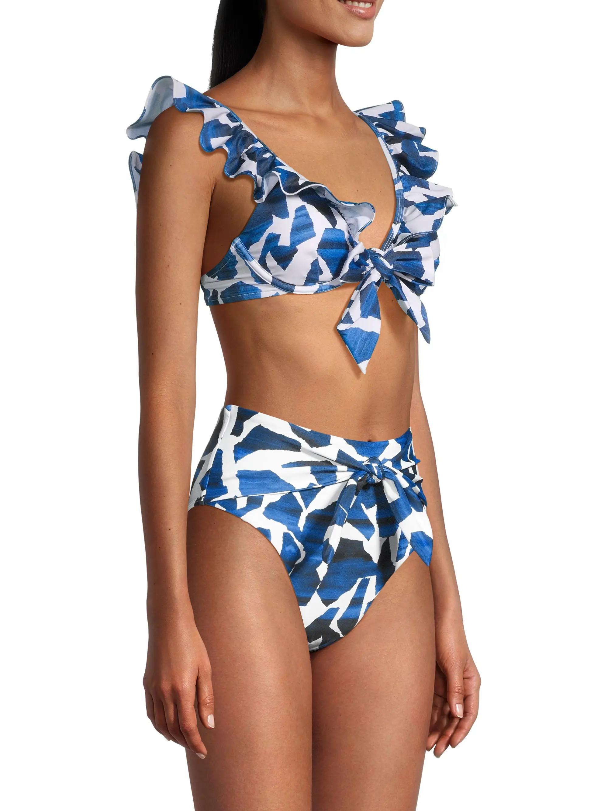 Ocean Puzzle Flutter-Sleeve Bikini Top | Saks Fifth Avenue