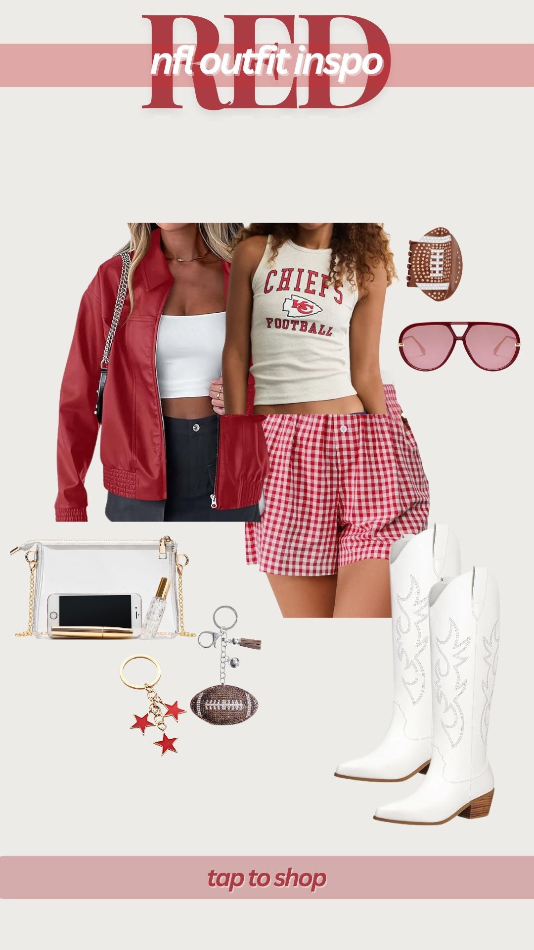 NFL game day outfit, football game outfit, blue and red outfit, red sports team outfit, Kansas City chiefs outfit, Arizona cardinals outfit, Atlanta falcons outfit, Buffalo bills outfit, Houston Texans outfit, New England patriots outfit, San Francisco 49ers outfit, tampa bay buccaneers outfit