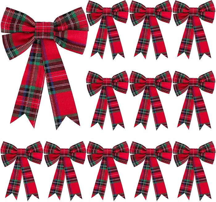 WILLBOND 12 Pieces Christmas Plaid Bow Red and Green Plaid Bow Christmas Tree Ornament Bows for C... | Amazon (US)