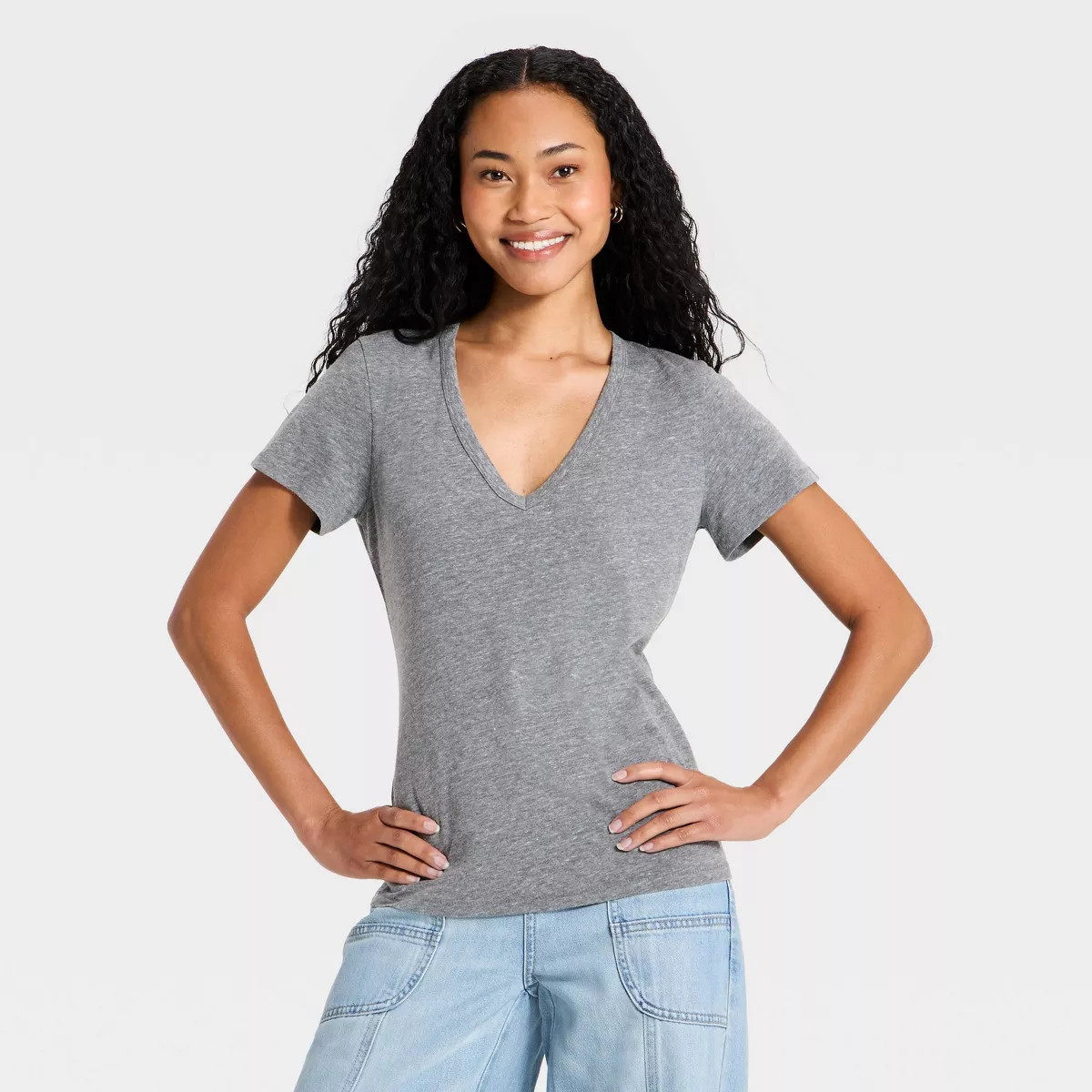 Women's Short Sleeve Iconic V-Neck T-Shirt - Universal Thread™ Gray M | Target