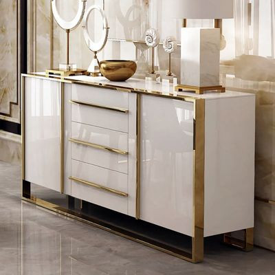 Cylina 59" Glossy White Buffet & Sideboard with 3 Drawers & 2 Doors-Homary | Homary
