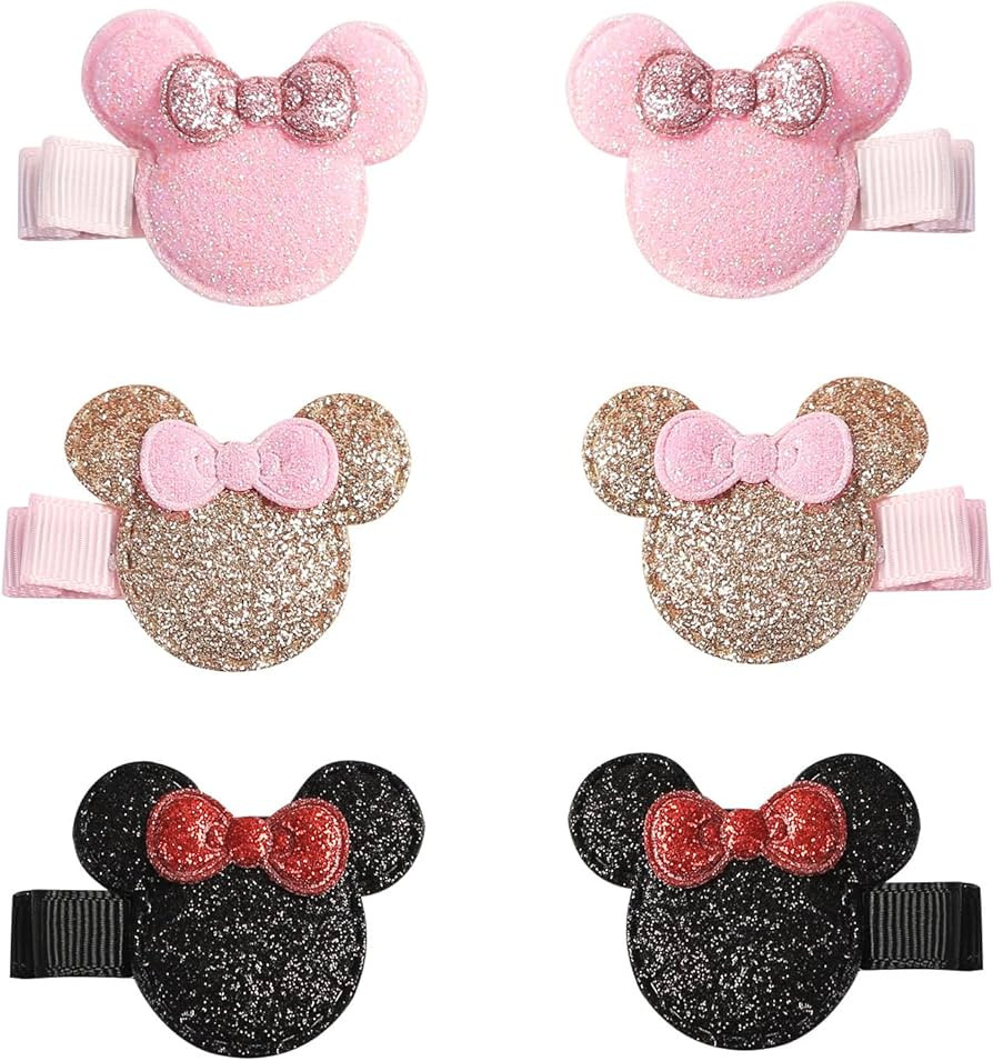 3 Pairs Glitter Mouse Ears Hair Clips for Baby Girls Toddler 1.5 Inch Hair Bows Barrettes Birthda... | Amazon (US)