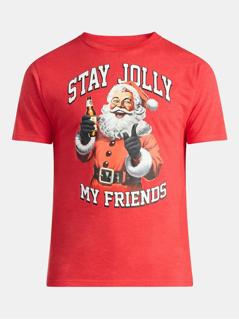 Christmas Men's and Big Men's Stay Jolly Graphic Tee from Holiday Time, Sizes XS-3XL | Walmart (US)