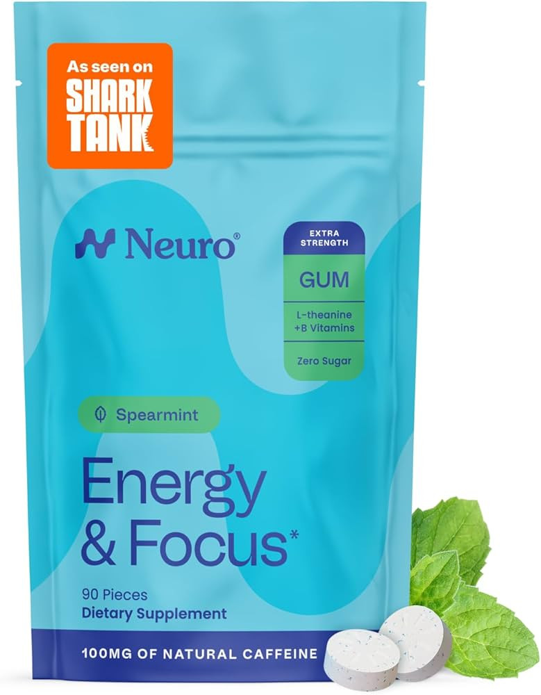 Neuro Energy & Focus Gum, Extra Strength - 100mg Natural Caffeine Gum & Nootropic Energy Suppleme... | Amazon (US)