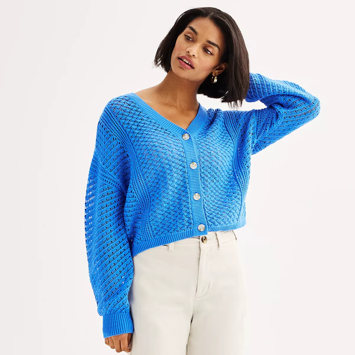 Women's Sonoma Goods For Life® Button Front Crochet Cardigan | Kohl's