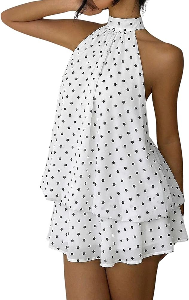 Verdusa Women's Chiffon Halter Drop Waist Wedding Guest Dresses Ruffle Summer Loose Fit Mini Dres... | Amazon (US)