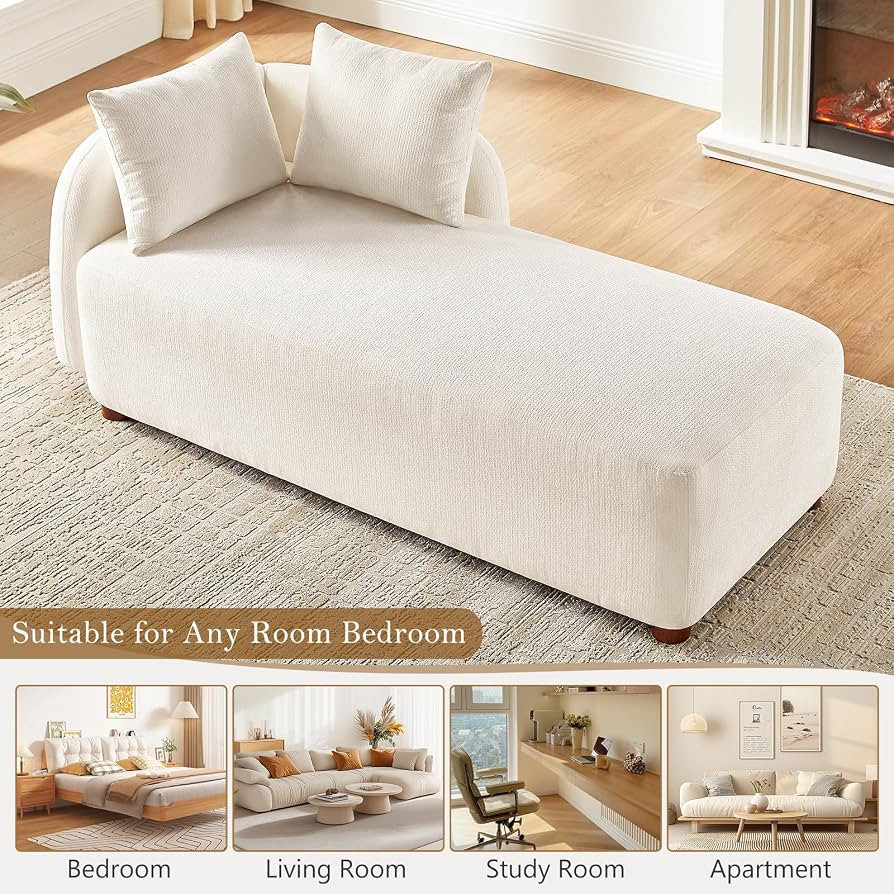68.9" Chaise Lounge Chair Indoor with Left Facing, Chenille Beige | Amazon (US)