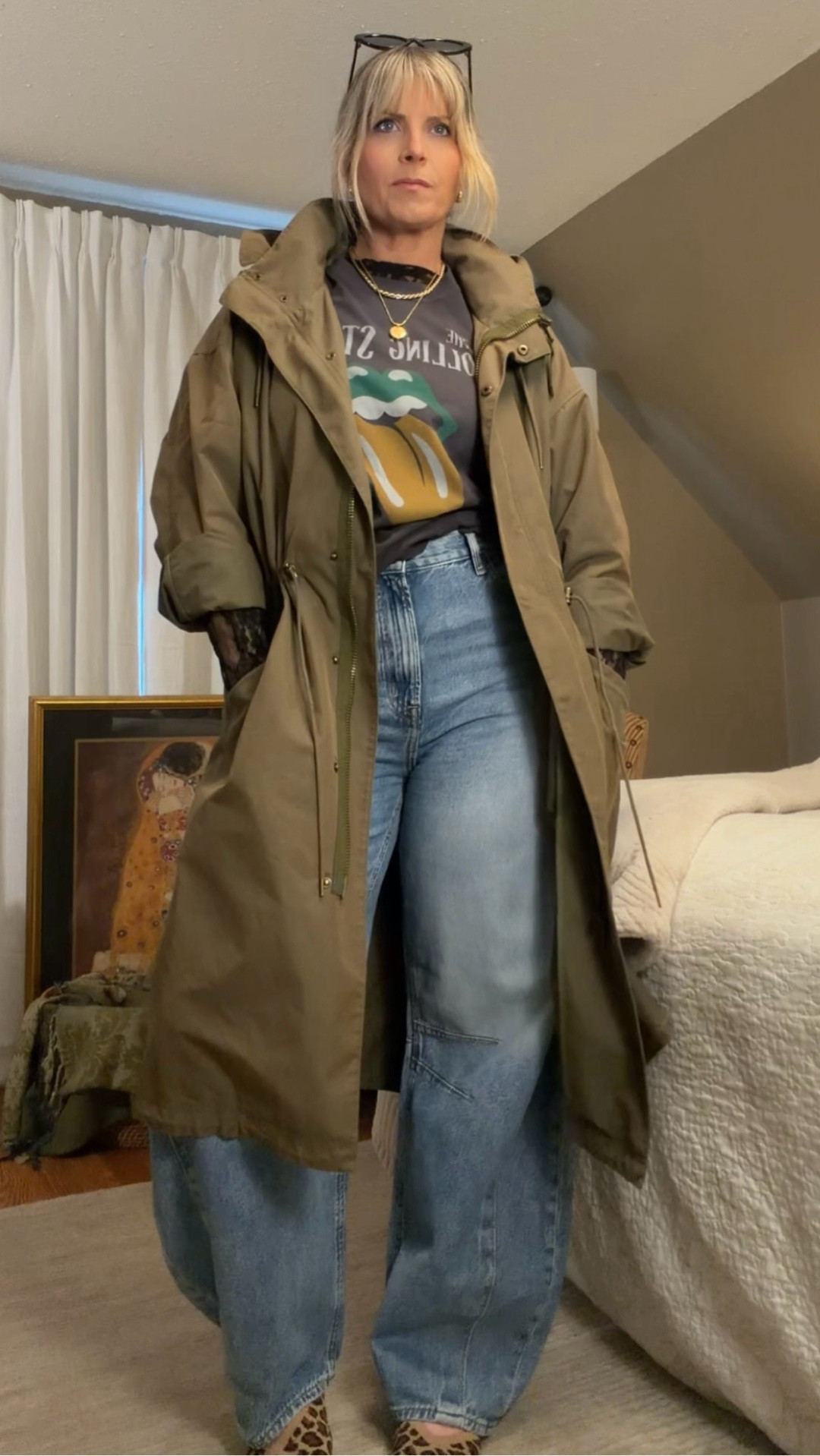 Viral lace top, soft stretchy and non-itchy, fully tuckable for layering. Styled with GAP Horseshoe barrel jeans, American Eagle graphic tee, GAP trench coat, Target leopard flats, Amazon sunglasses, and Coach purse. Perfect casual or dressed-up outfit. 
I’m 5’8”, size 12, wearing an XL in the lace too. 
Graphic tee: L/XL option 
Jeans: 31 Tall for a classic fit 
Jacket: large tall option 
Shoes: 10
@gapstyle @Target @American Eagle Outfitters

#LTKSaleAlert #LTKMidsize #LTKTall