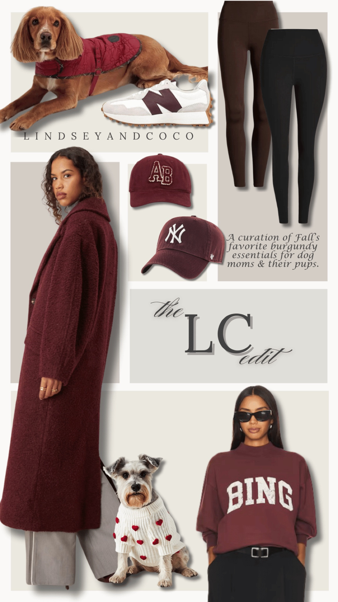 Matching Burgundy Fall Outfits for Dog Moms and their dogs.
For her:
BING Women’s Sweatsuit
Women’s Boucle Coat
Women’s New Balance Sneakers
Women’s High Waisted Leggings
Burgundy New York & Letterman Baseball Cap

For the dog:
3D Motif Dog Sweater
Quilted Dog Jacket

 

#LTKStyleTip #LTKSeasonal #LTKGiftGuide