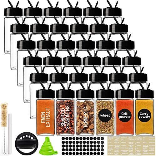 CUCUMI 36pcs 4oz Glass Spice Jars with Labels Spice Containers Square Spcie Bottles with Black Ca... | Amazon (US)