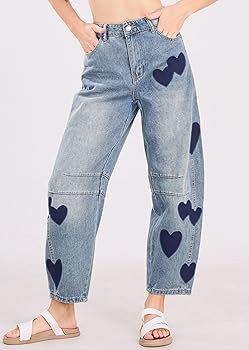 CHARTOU Y2k Barrel Jeans Women Wide Leg Baggy Distressed Printed Boyfriend Horseshoe Denim Pants | Amazon (US)