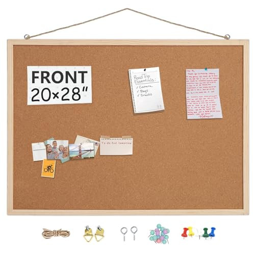 20” x 28” Cork Boards for Walls with Wooden Frame 1pack, Whiteboard and Cork Board Combo Double Sided Office Board for Wall Organizer, Bulletins Board Hanging Pin Board for School Home Office | Amazon (US)