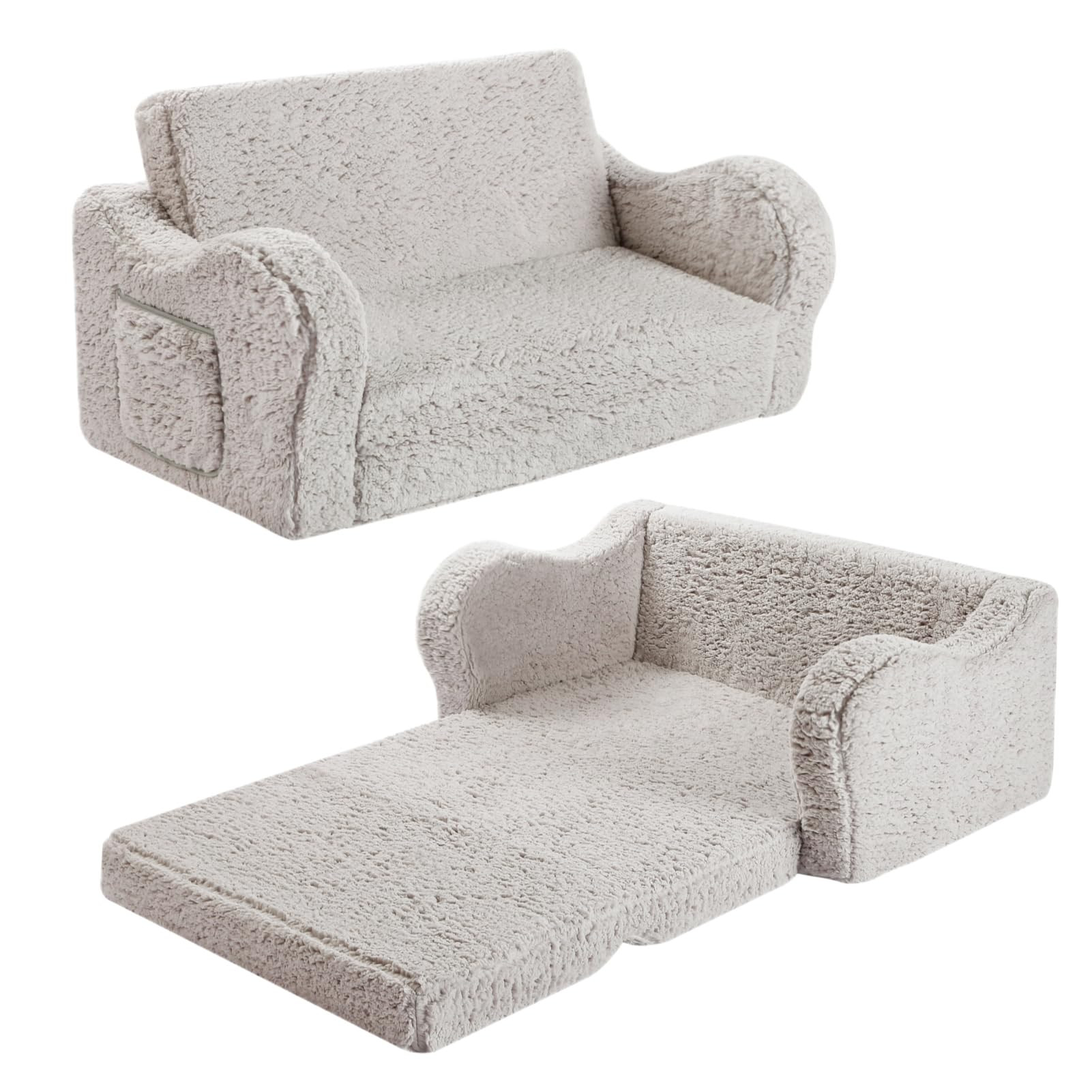 Kids Extra Wide Chairs for Toddler, 2-in-1 Toddler Soft Sherpa Couch Fold Out, Convertible Sofa t... | Amazon (US)