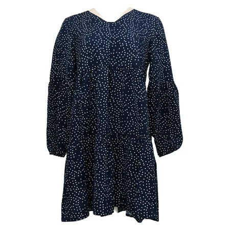 Amoretu Dress Sz M Tiered Long Sleeve Dot Print Navy Blue | Walmart (US)