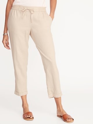 Mid-Rise Linen-Blend Straight-Leg Cropped Pants for Women | Old Navy US