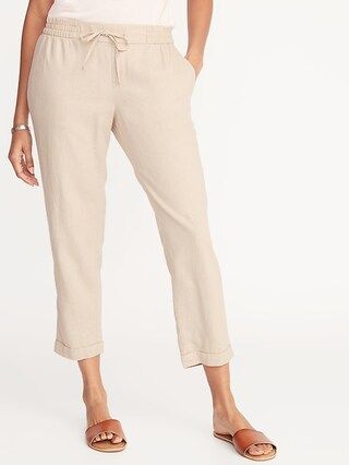 Mid-Rise Linen-Blend Straight-Leg Cropped Pants for Women | Old Navy US