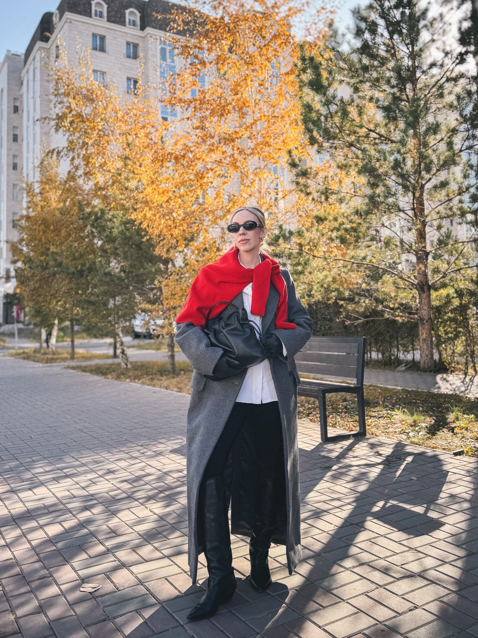 Gray and red outfit idea, gray oversized wool coat, bright red sweater, Spanx leggings, black leather gloves, black western boots, Loewe clutch handbag

#LTKItBag #LTKShoeCrush #LTKFindsUnder100