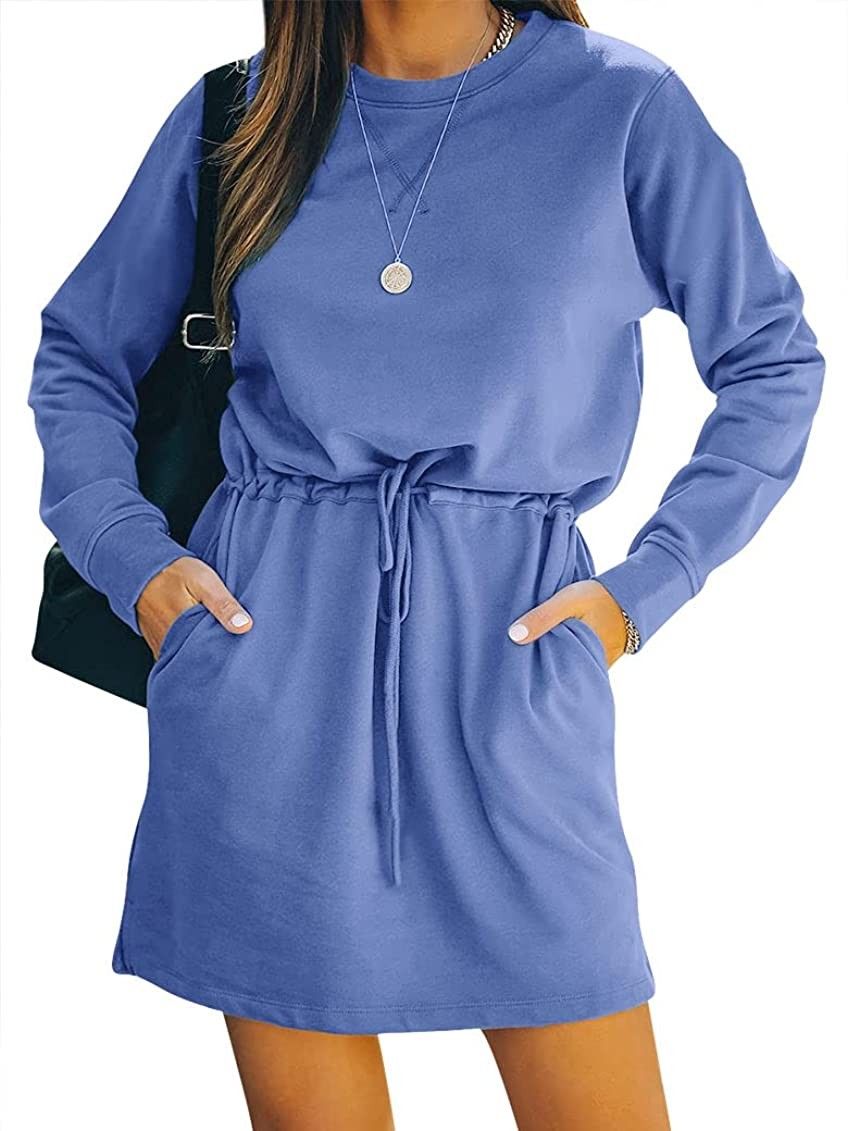 MYMORE Women's Fall Casual Sweatshirt Dresses Long Sleeve Crewneck Split Hem Tunic Dress with Pocket | Amazon (US)