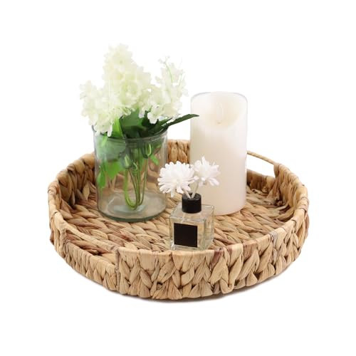 YRMT Water Hyacinth Serving Tray Round Woven Tray with Handles Boho Decorative Tray for Breakfast, Coffee, Table, Dining 13" x 13" x 2.3" | Amazon (US)