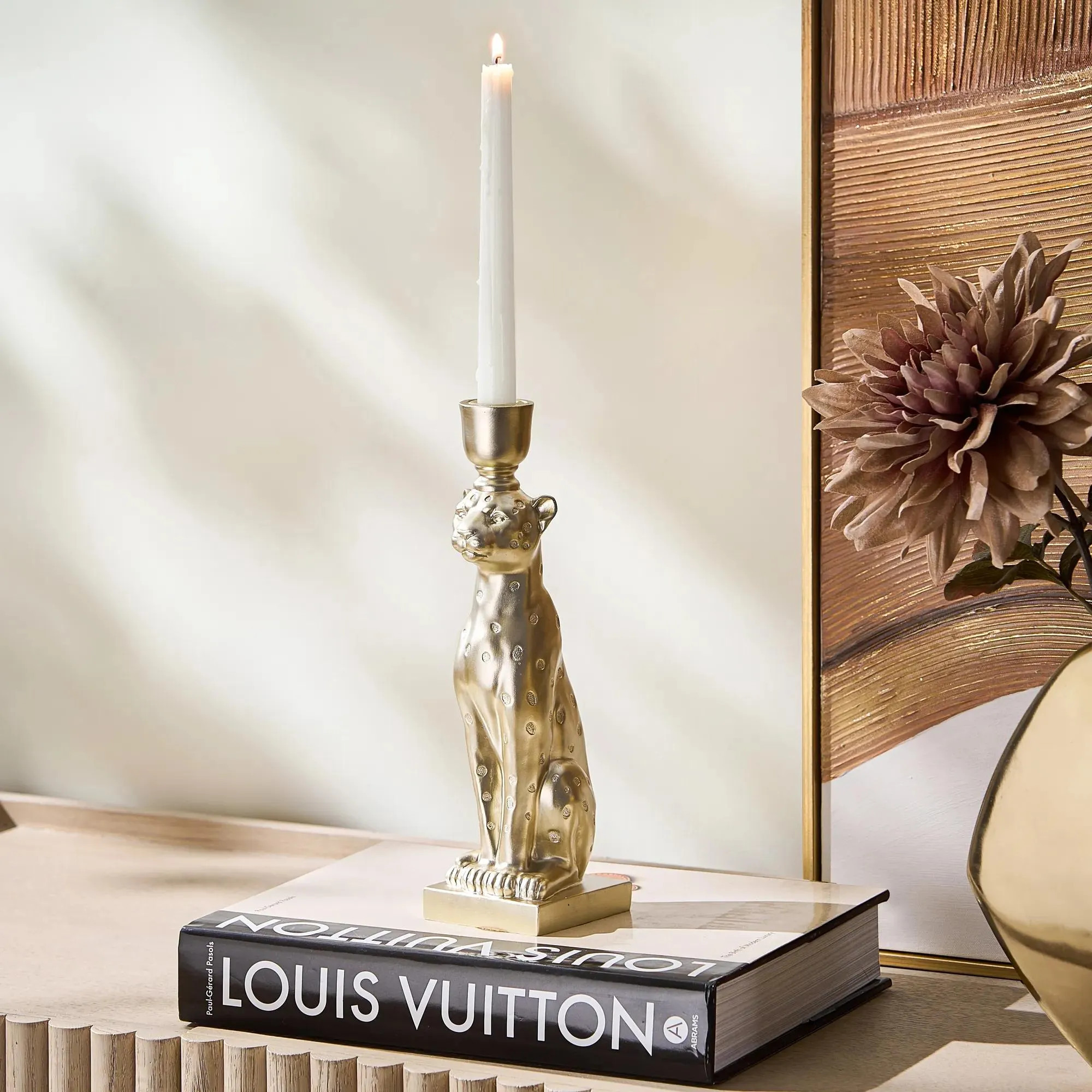 Leo Taper Holder | Champagne | Décor | Z Gallerie | 4.25"W x 3.25"D x 11.25"H | Resin | Z Gallerie