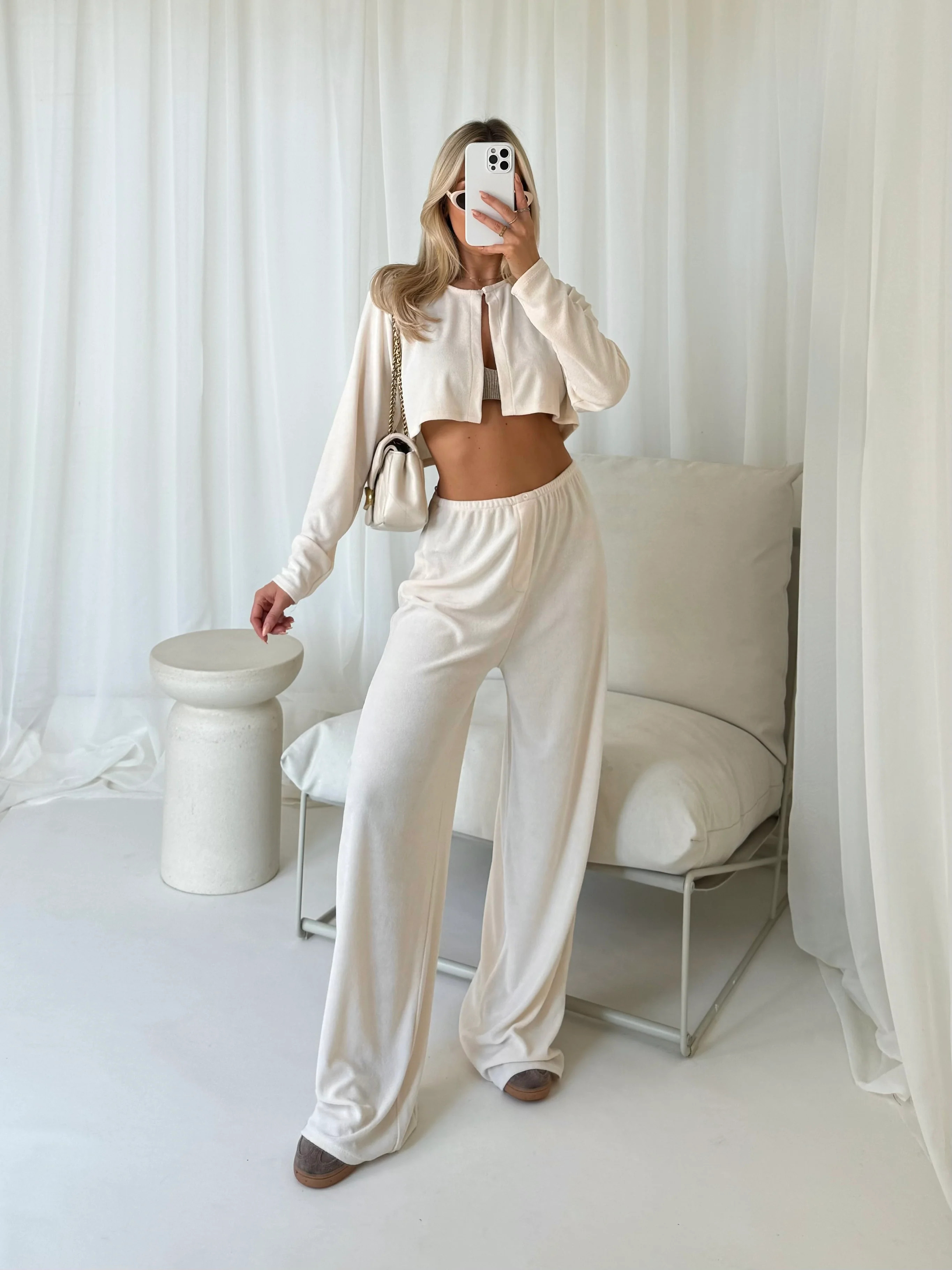 Towelling Loungewear Trousers - Cream | Lola Rae Fashion