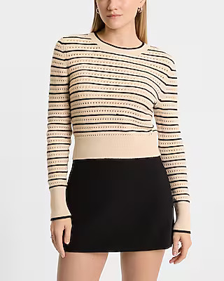 Striped Open Stitch Cropped Sweater | Express