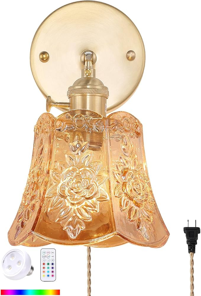 Vintage Battery Operated Wall Sconce, Wireless Battery Powered Rose Wall Sconces with Remote Cont... | Amazon (US)