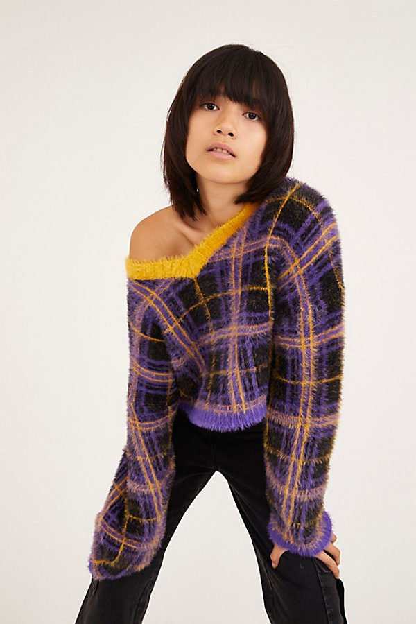 The Ragged Priest Fluffy Plaid Cropped Sweater | Urban Outfitters (US and RoW)