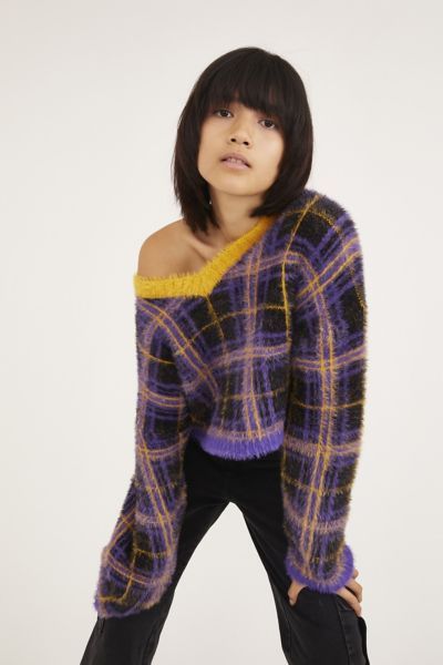 The Ragged Priest Fluffy Plaid Cropped Sweater | Urban Outfitters (US and RoW)