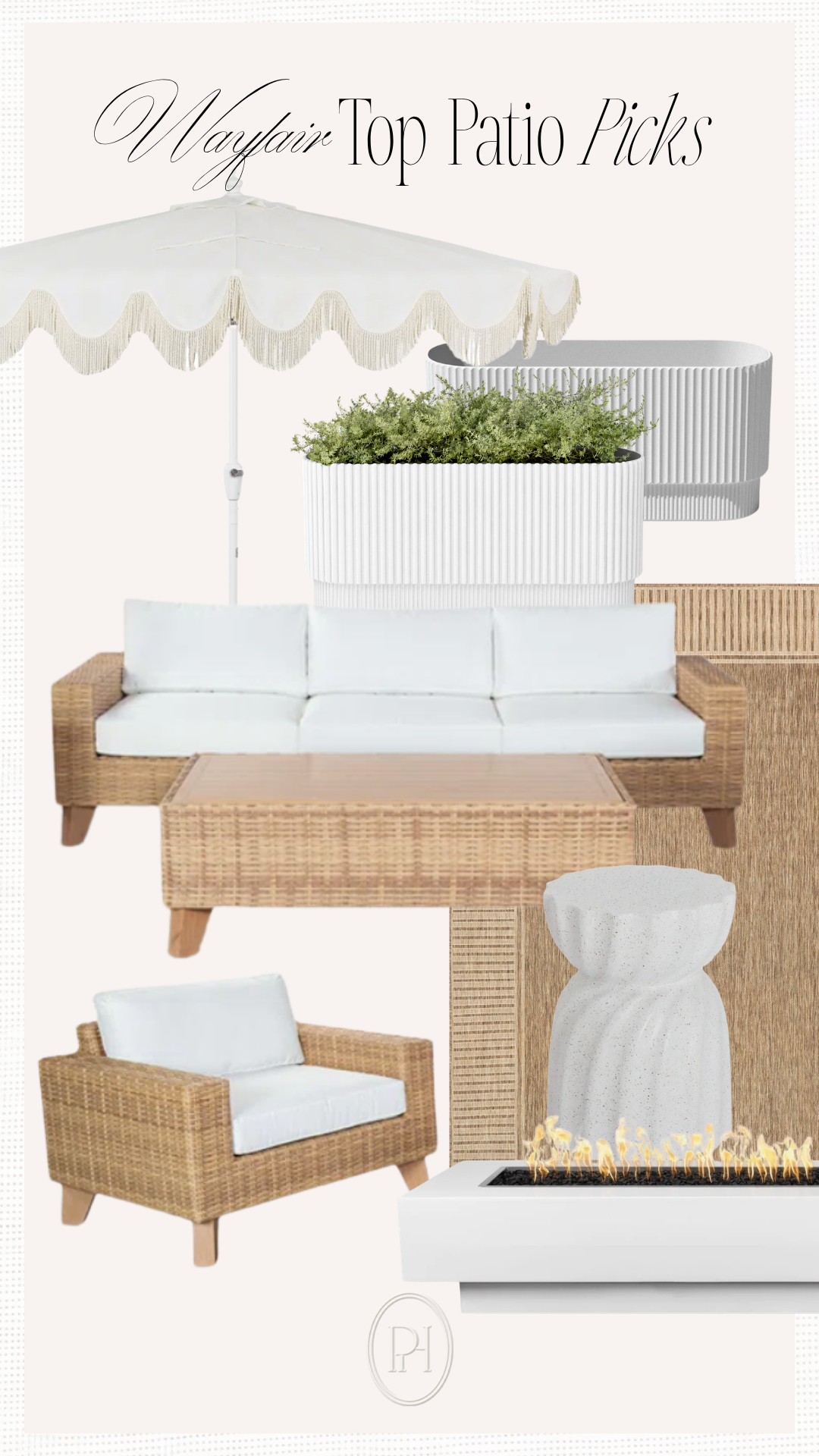 Top picks for the summer patio from Wayfair!

neutral patio, neutral home, patio furniture, outdoor furniture, patio set, neutral outdoor rug, outdoor area rug, patio rug, fringe umbrella, patio umbrella, outdoor umbrella, fluted planter boxes, ribbed planters, planter pots, neutral patio set, wicker patio set, outdoor end table, patio side table, outdoor fire pit, on sale 

 #LTKSeasonal #LTKHome #LTKSaleAlert