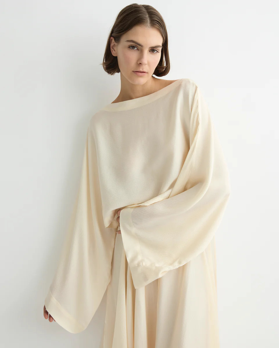 Ardea Kimono Top in Pearl | Cropped Hammered Satin – Bondi Born® | BONDI BORN